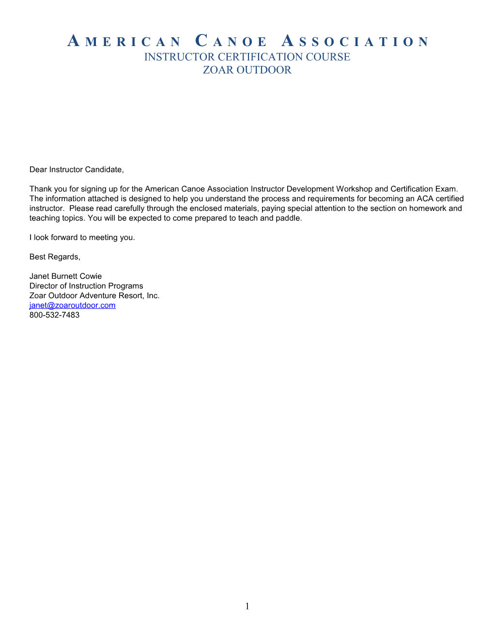 The Great Outdoors Sample Confirmation Letter