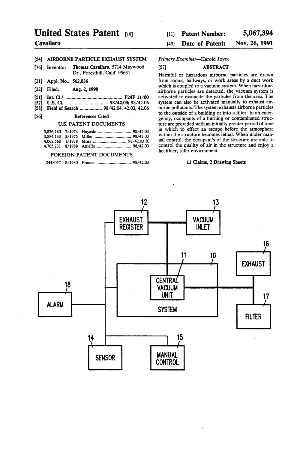 United States Patent (19) 11 Patent Number: 5,067,394 Cavallero 45) Date of Patent: Nov