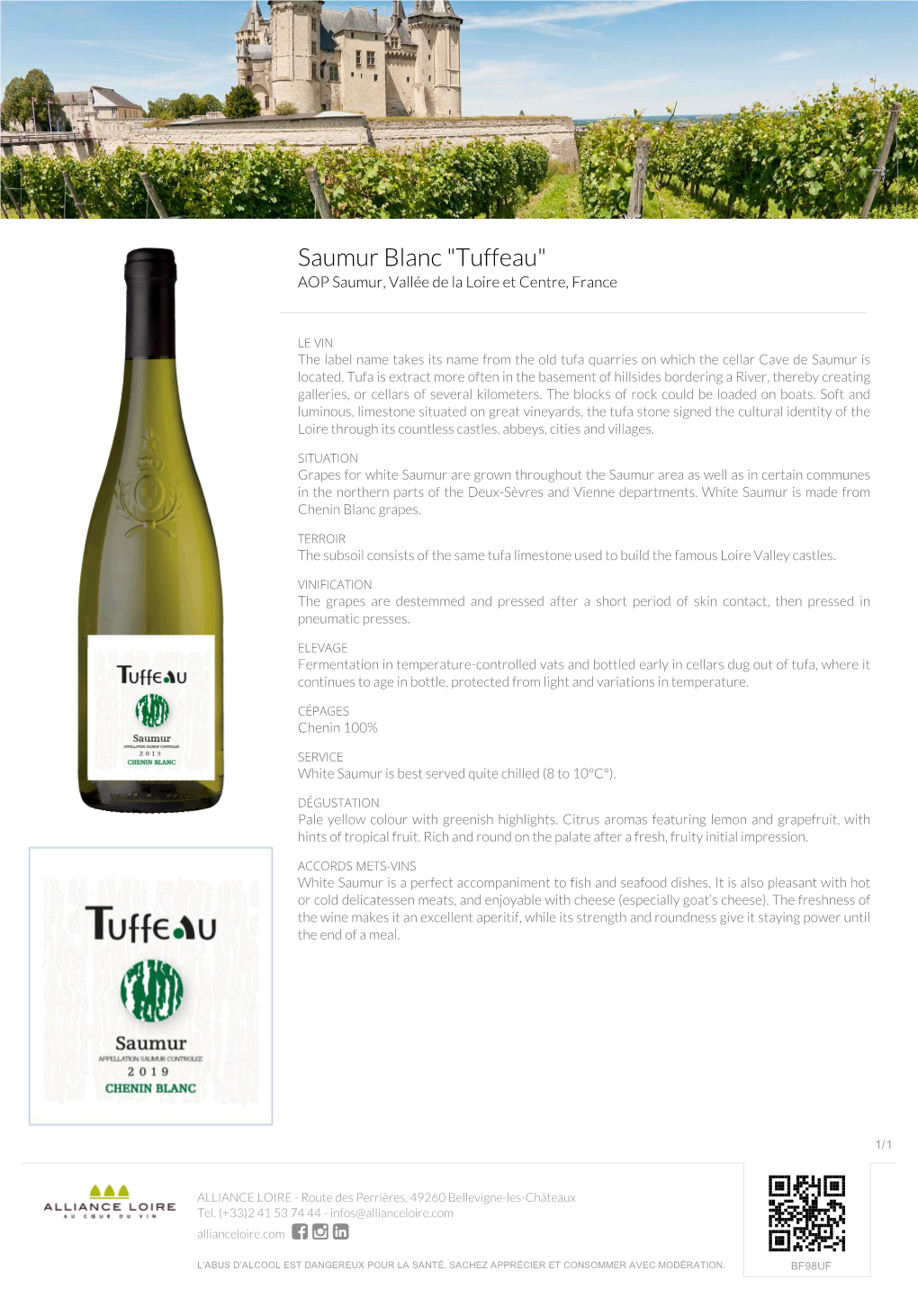 Saumur Blanc "Tuffeau" | © ALLIANCE LOIRE | Design Vin.Co BF98UF