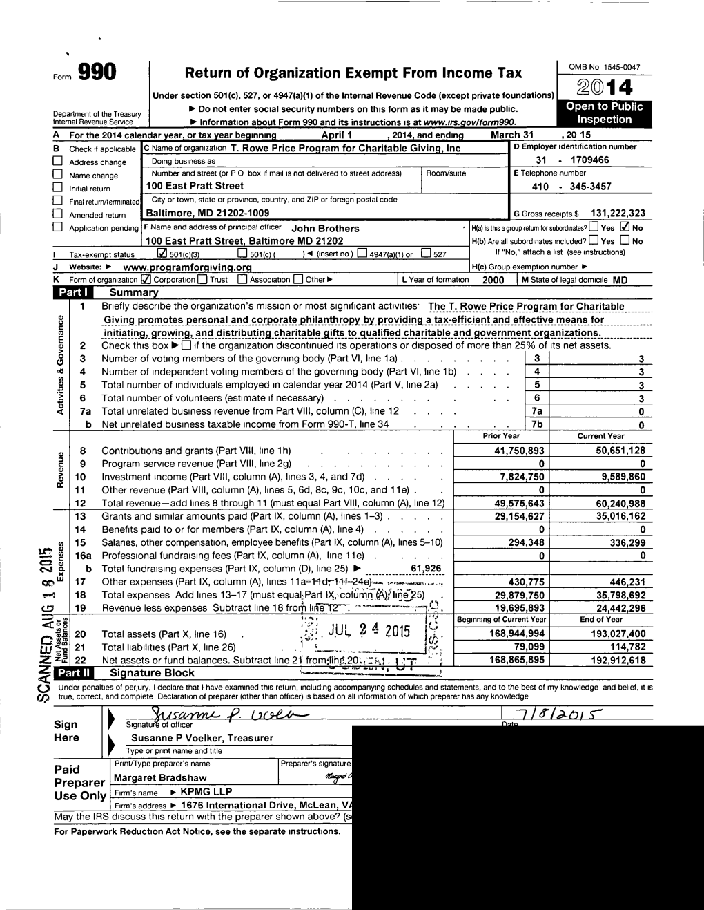 Return of Organization Exempt from Income Tax JUL 2 4 2015