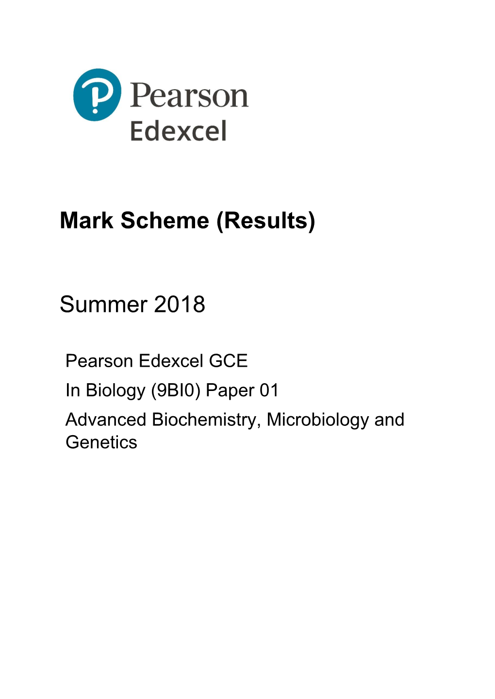 Mark Scheme (Results) Summer 2018