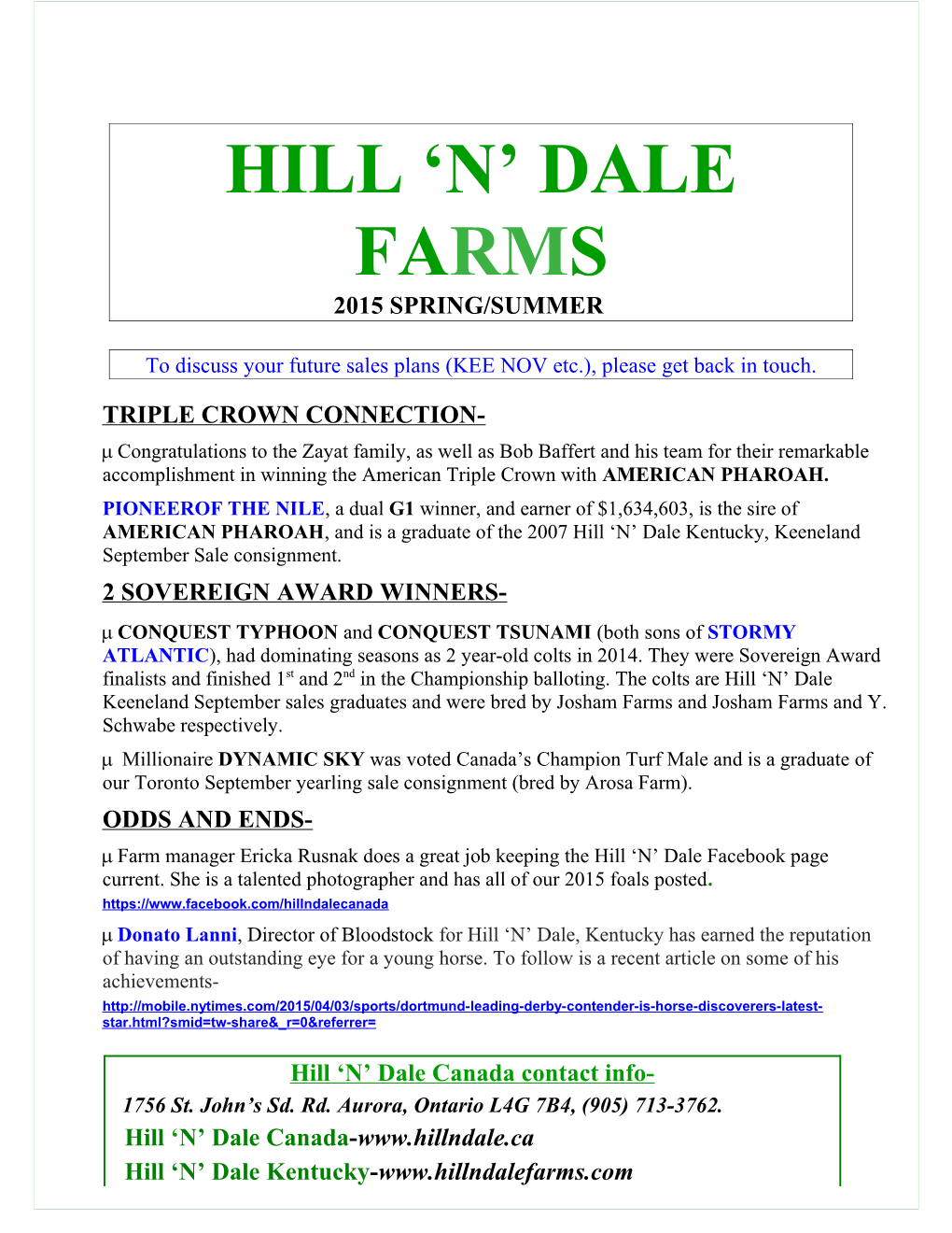 Hill N Dale Farms