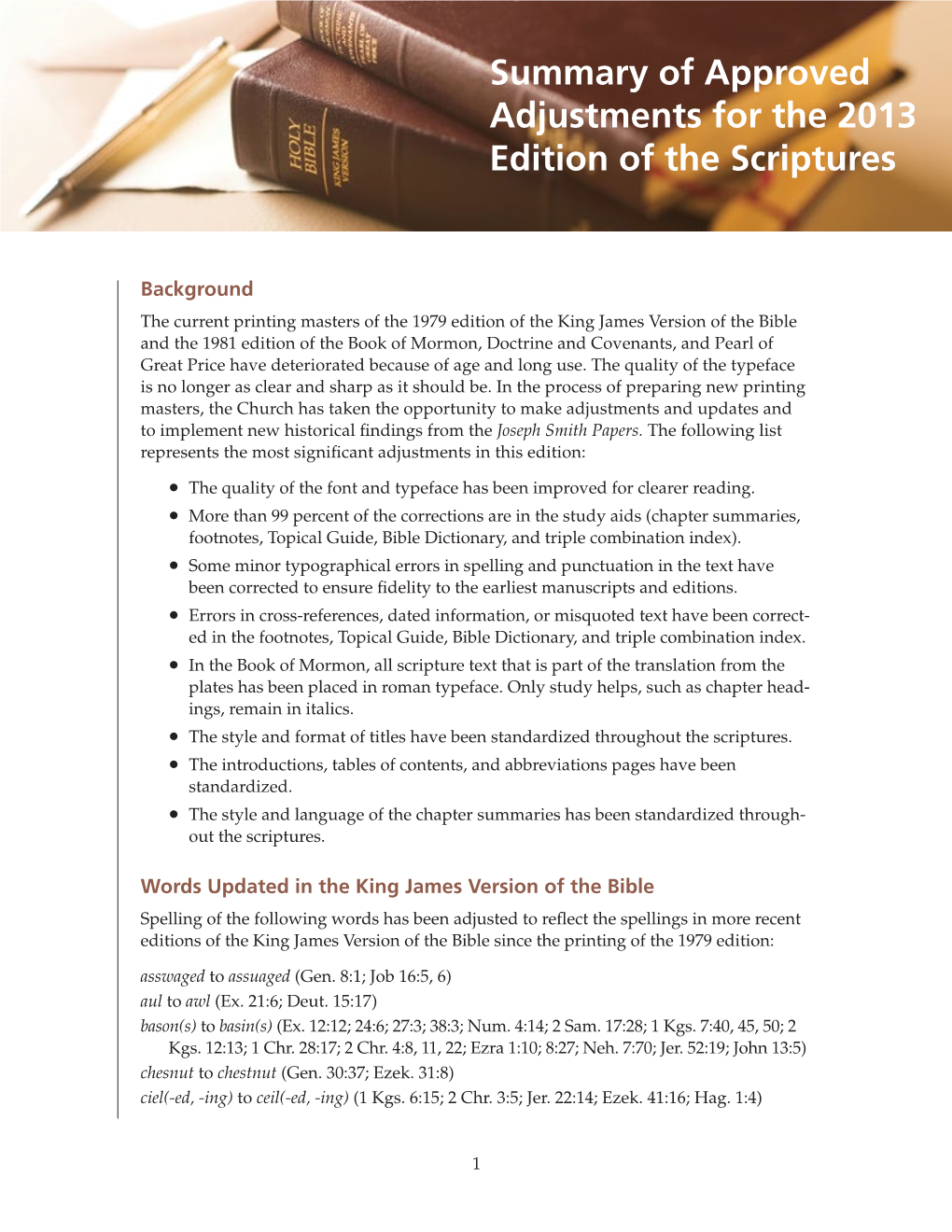 Summary of Approved Adjustments for the 2013 Edition of the Scriptures