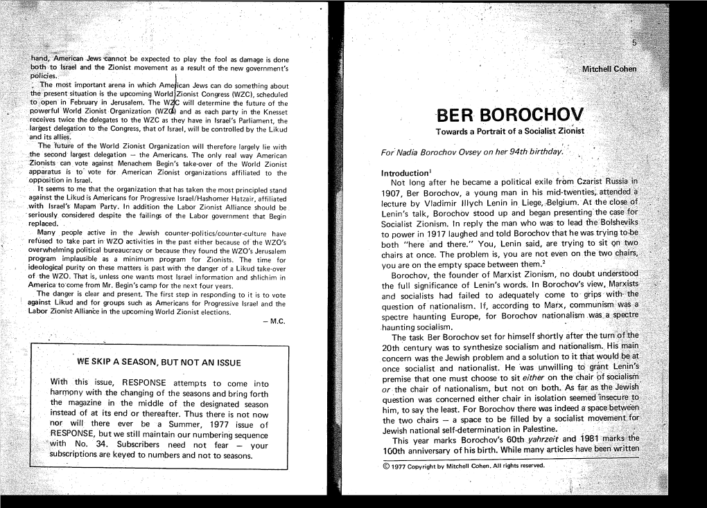 Ber Borochov. Towards a Portrait of a Socialist Zionist