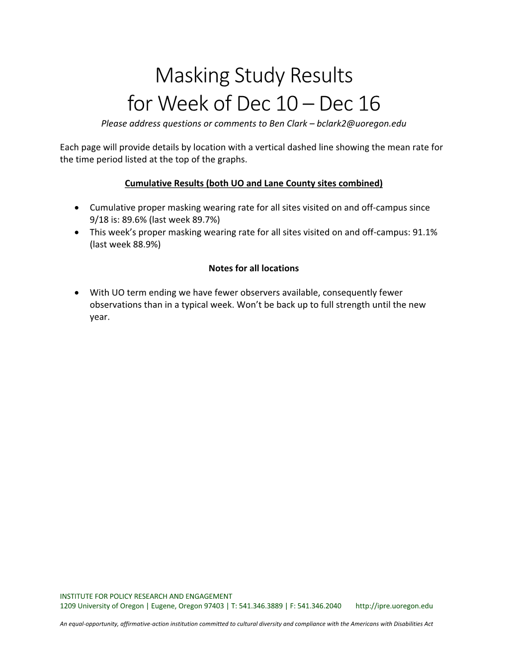 Masking Study Results for Week of Dec 16