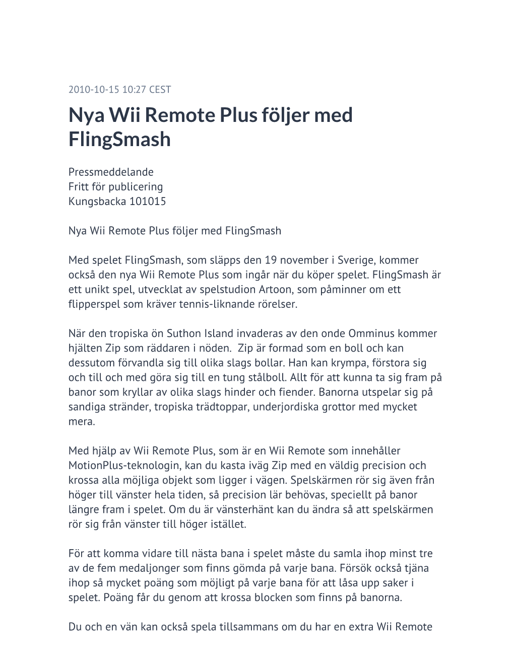 Nya Wii Remote Plus Följer Med Flingsmash