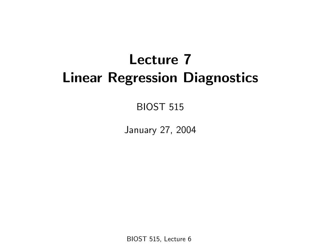 Lecture 7 Linear Regression Diagnostics