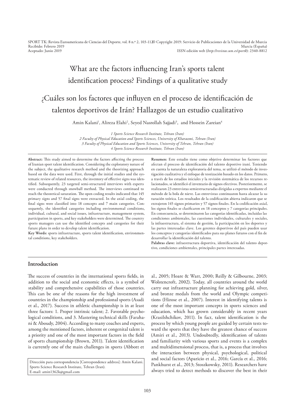 What Are the Factors Influencing Iran's Sports Talent Identification Process? Findings of a Qualitative Study ¿Cuáles Son Lo