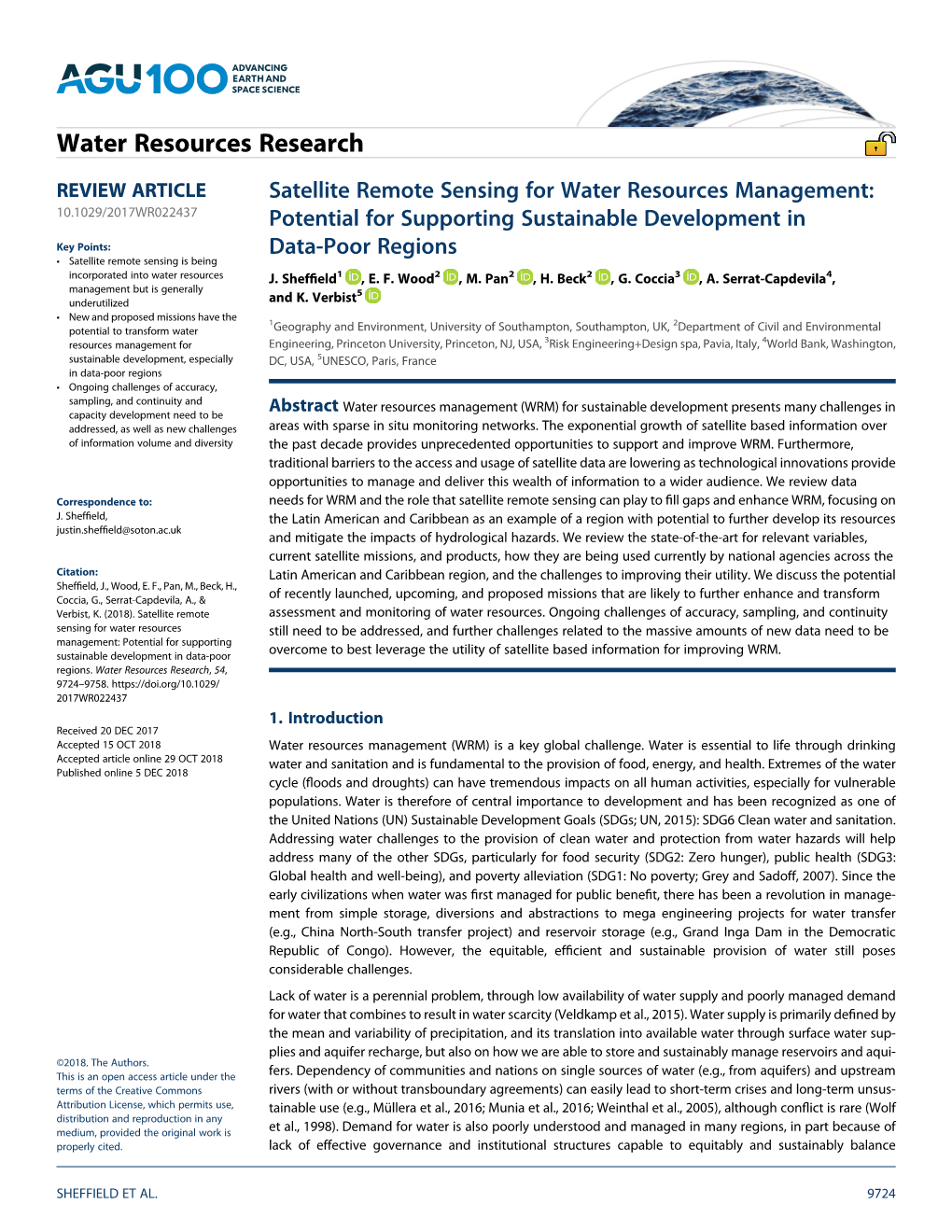 Satellite Remote Sensing for Water Resources Management