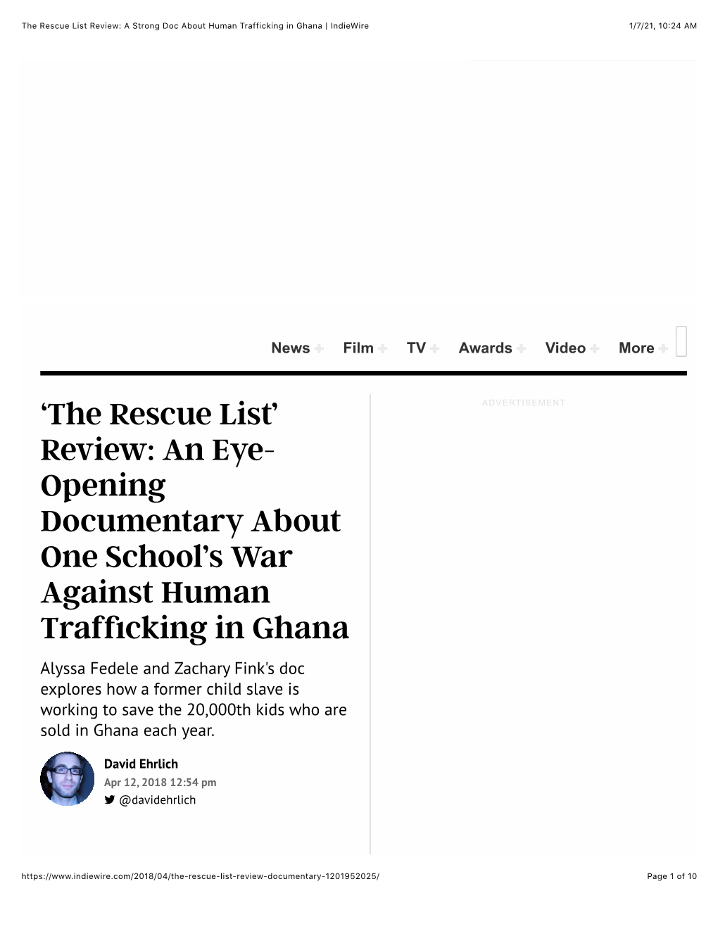 The Rescue List Review: a Strong Doc About Human Trafficking in Ghana | Indiewire 1/7/21, 10:24 AM