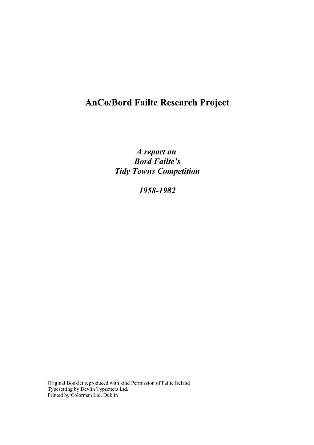 Anco/Bord Failte Research Project