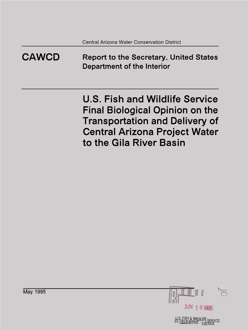 CAWCD U.S. Fish and Wildlife Service Final Biological Opinion on The