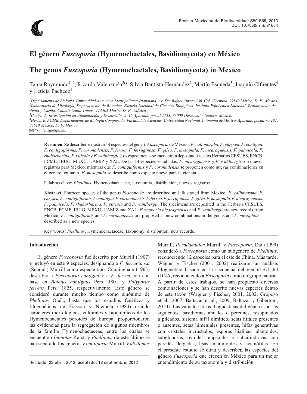 El Género Fuscoporia (Hymenochaetales, Basidiomycota) En México