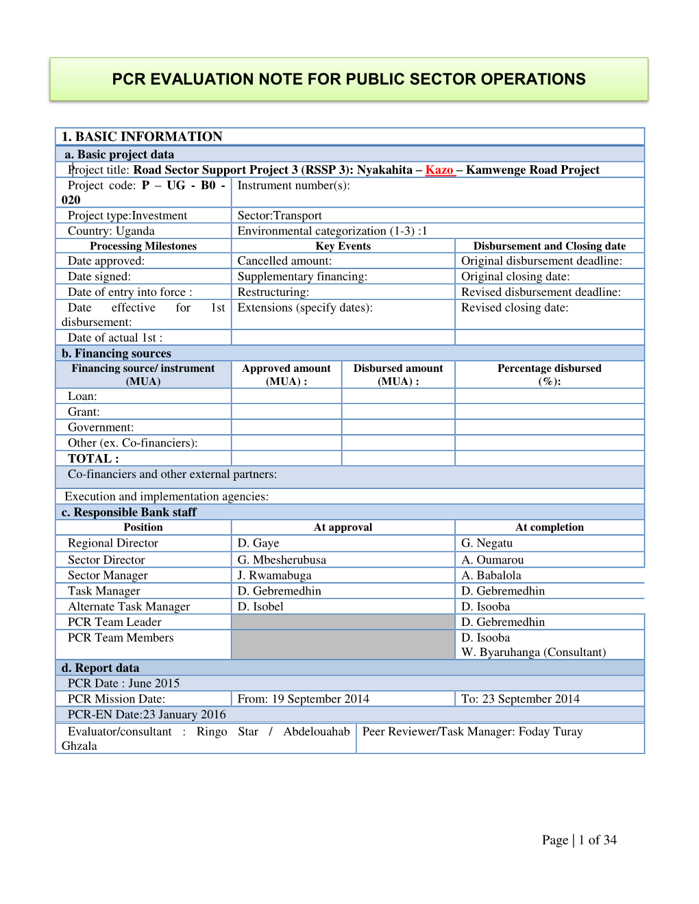 Pcr Evaluation Note for Public Sector Operations