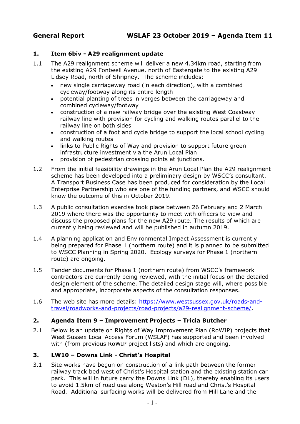General Report WSLAF 23 October 2019 – Agenda Item 11