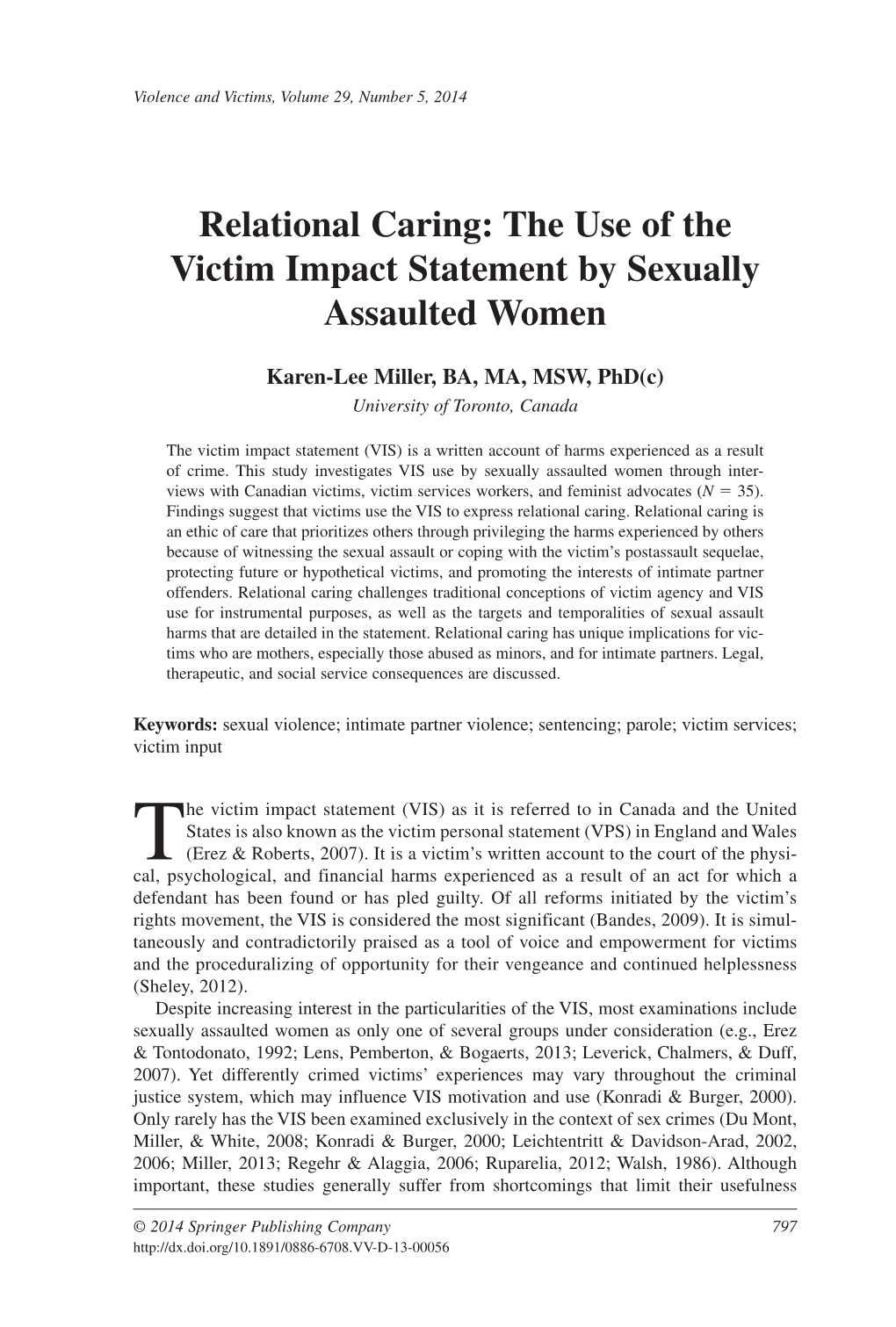 Relational Caring: the Use of the Victim Impact Statement by Sexually Assaulted Women