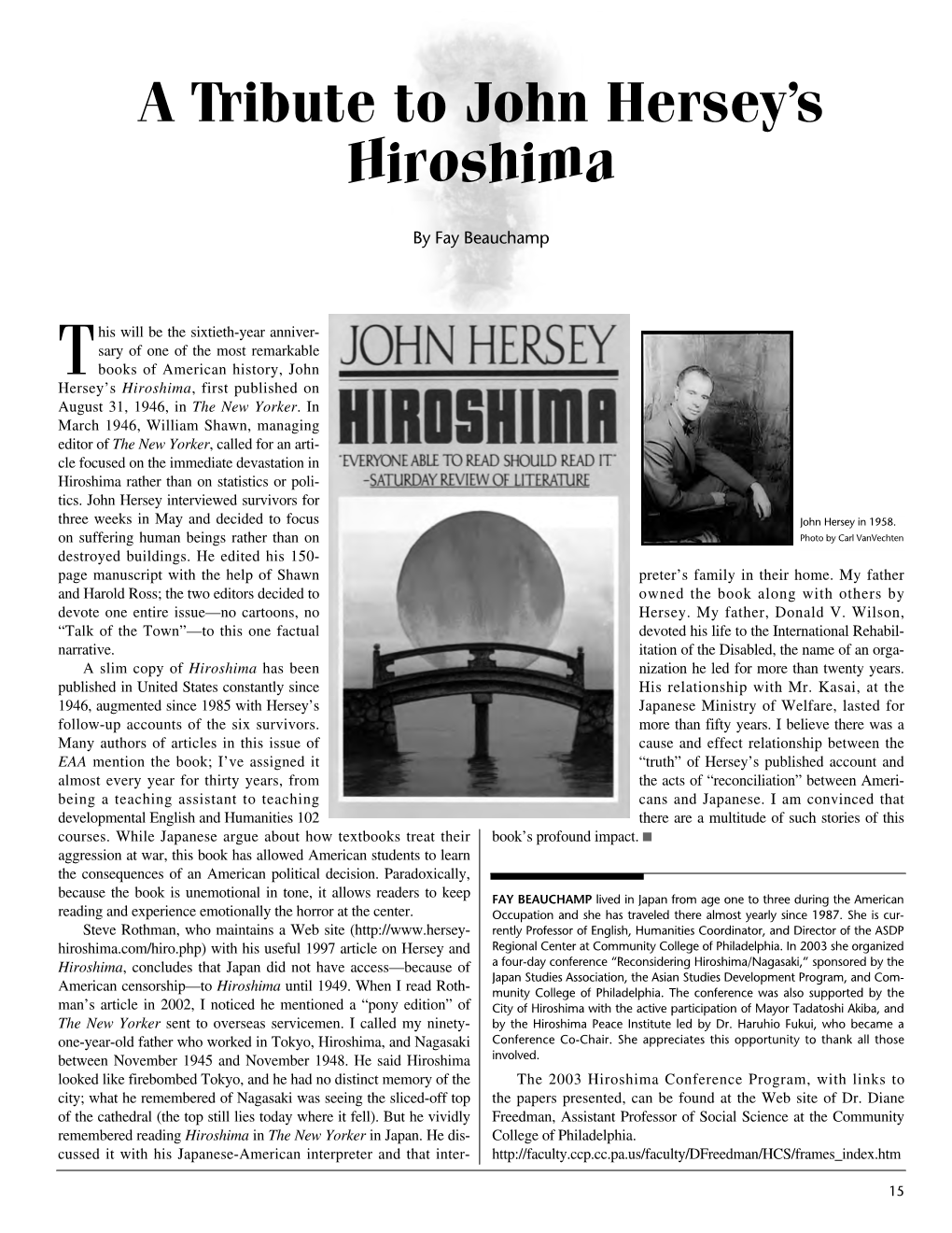 A Tribute to John Hersey's Hiroshima