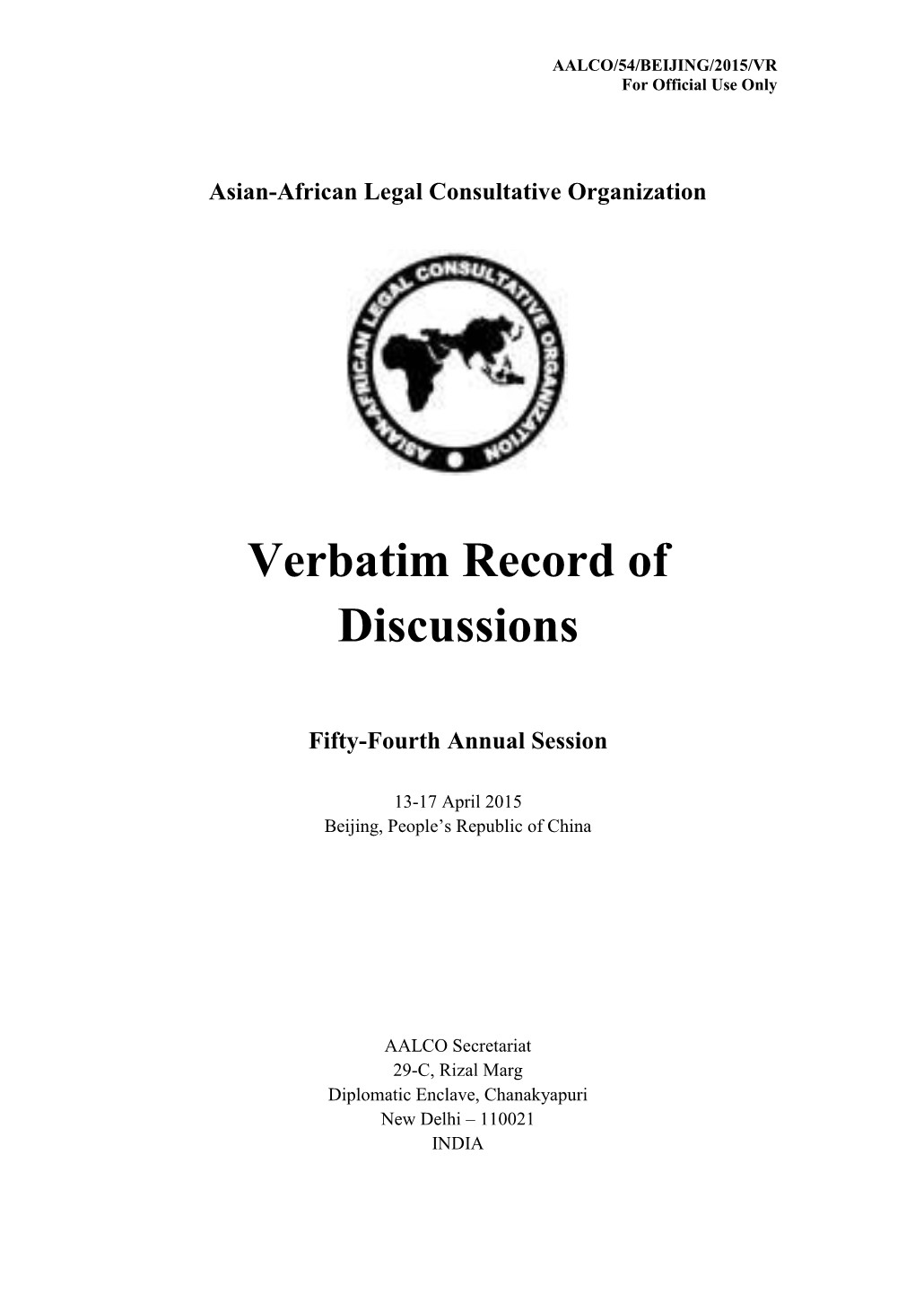 Download Verbatim Record of Discussions of the 54Th Annual
