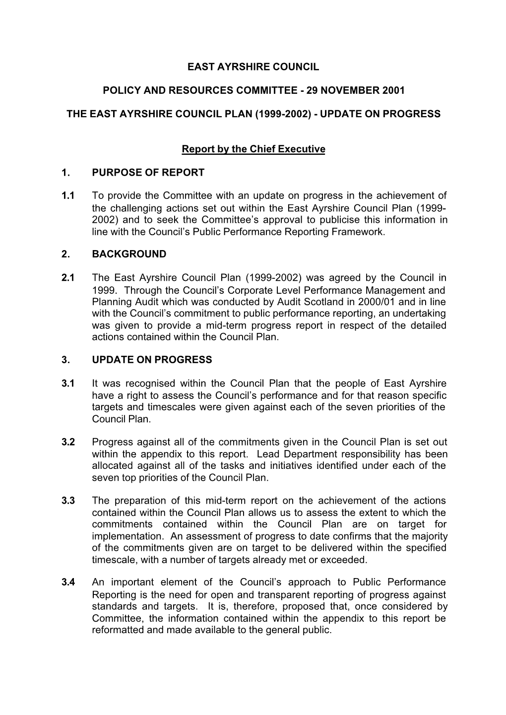 The East Ayrshire Council Plan 1999-2002