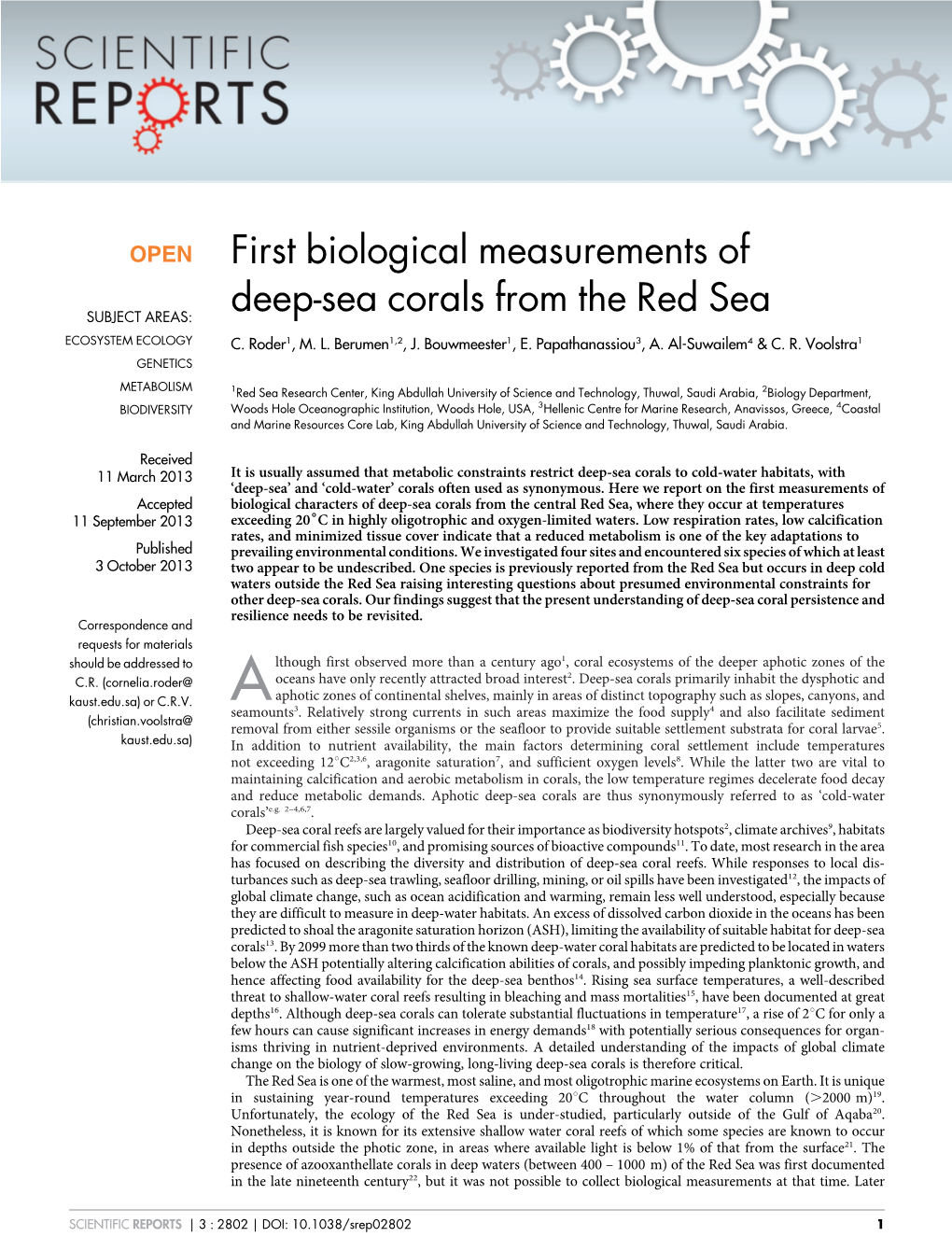 First Biological Measurements of Deep-Sea Corals from the Red