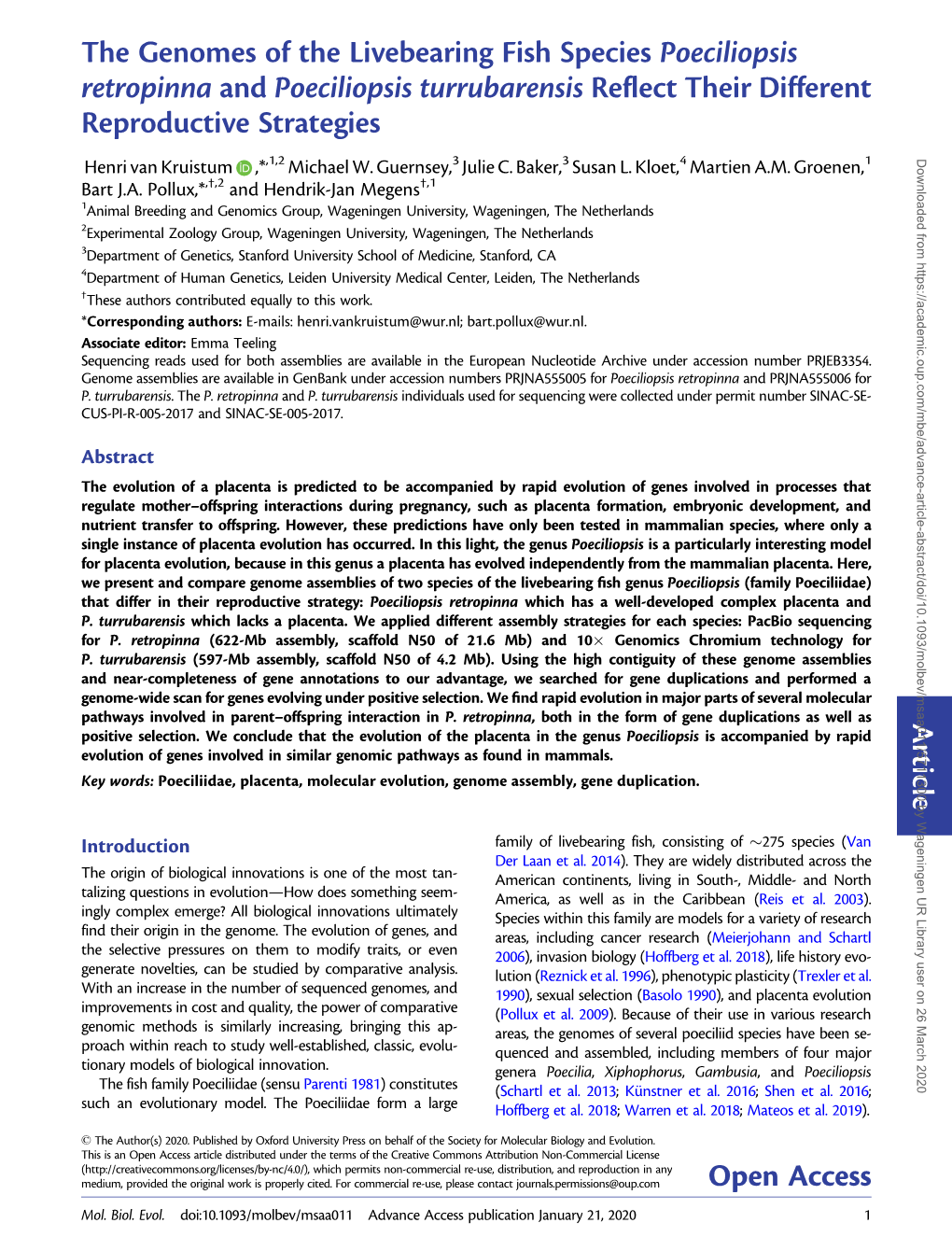 The Genomes of the Livebearing Fish Species Poeciliopsis Retropinna and Poeciliopsis Turrubarensis Reflect Their Different Reproductive Strategies