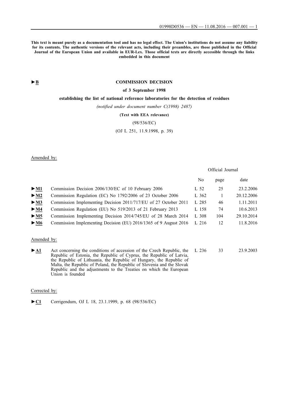 B COMMISSION DECISION of 3 September 1998