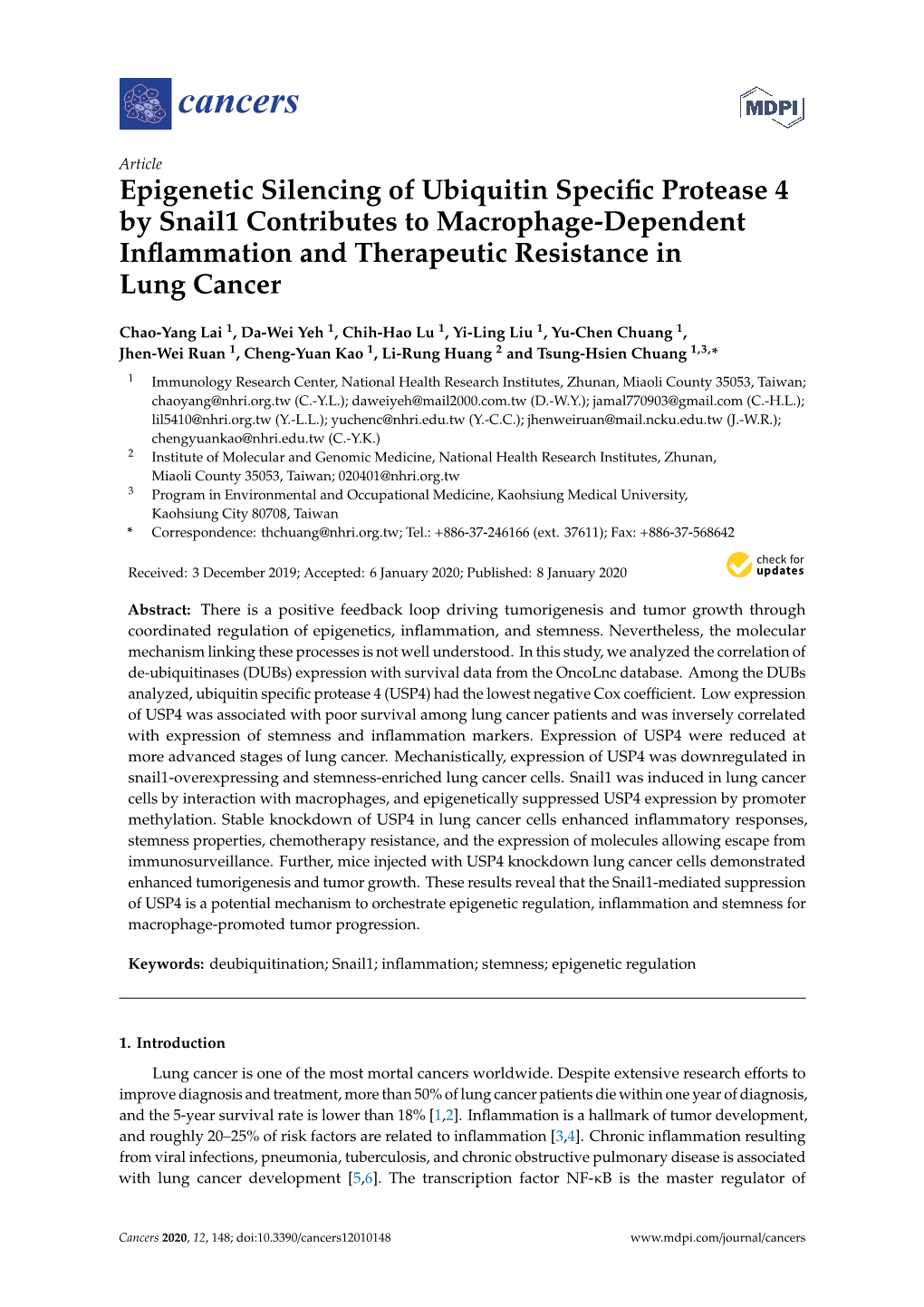 Epigenetic Silencing of Ubiquitin Specific Protease 4 by Snail1