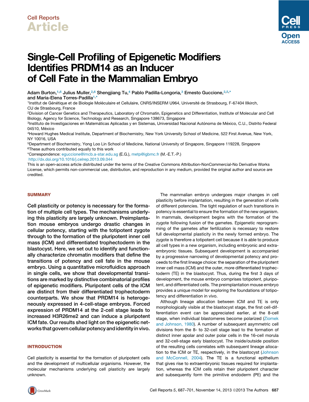 Single-Cell Profiling of Epigenetic Modifiers Identifies PRDM14 As An