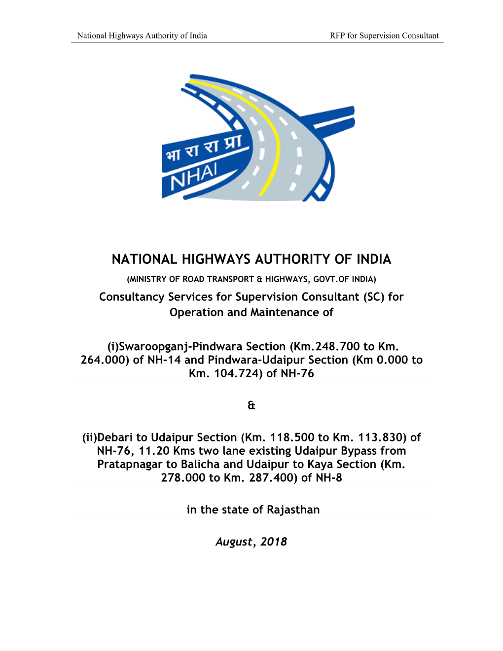 National Highways Authority of India RFP for Supervision Consultant