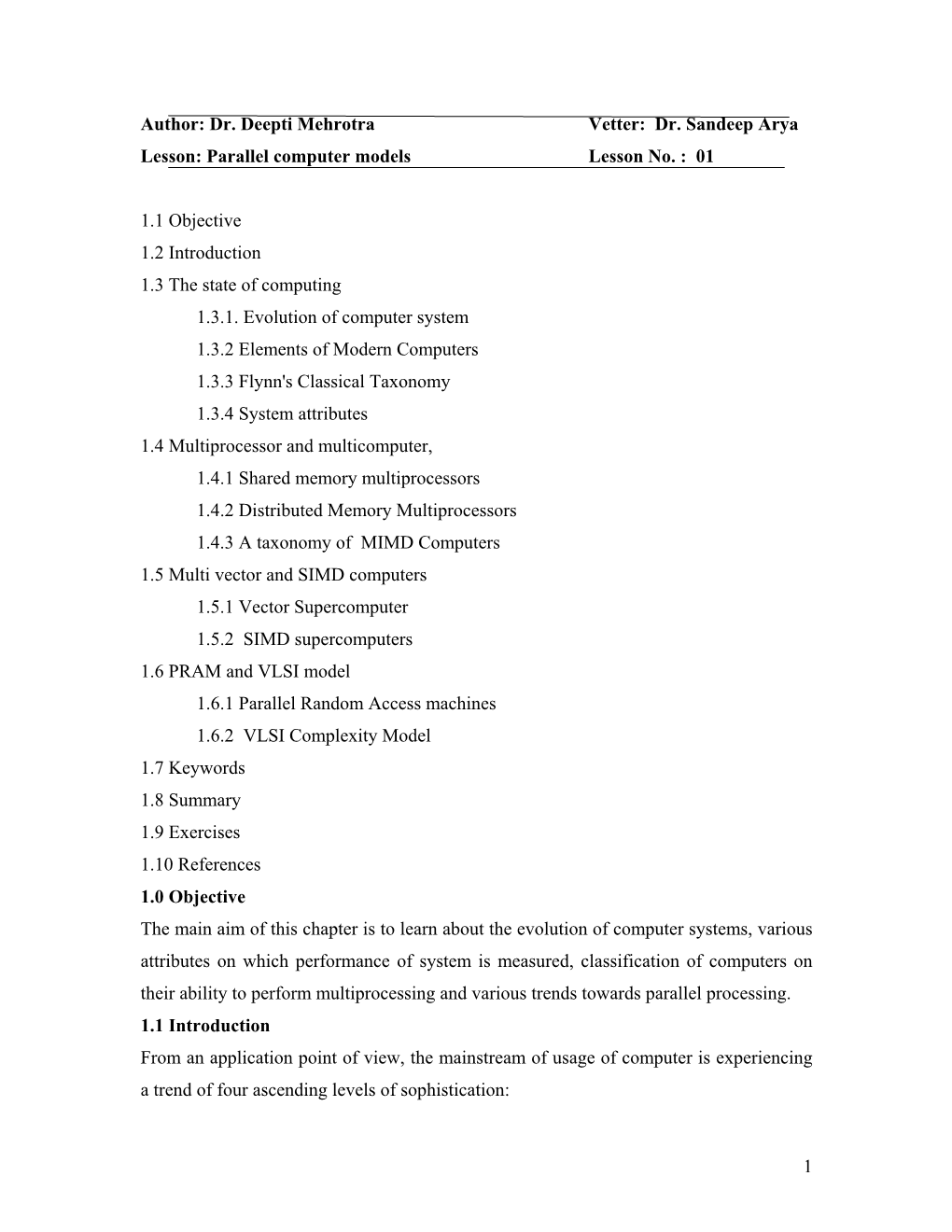 Advanced Architecture and Parallel Processing