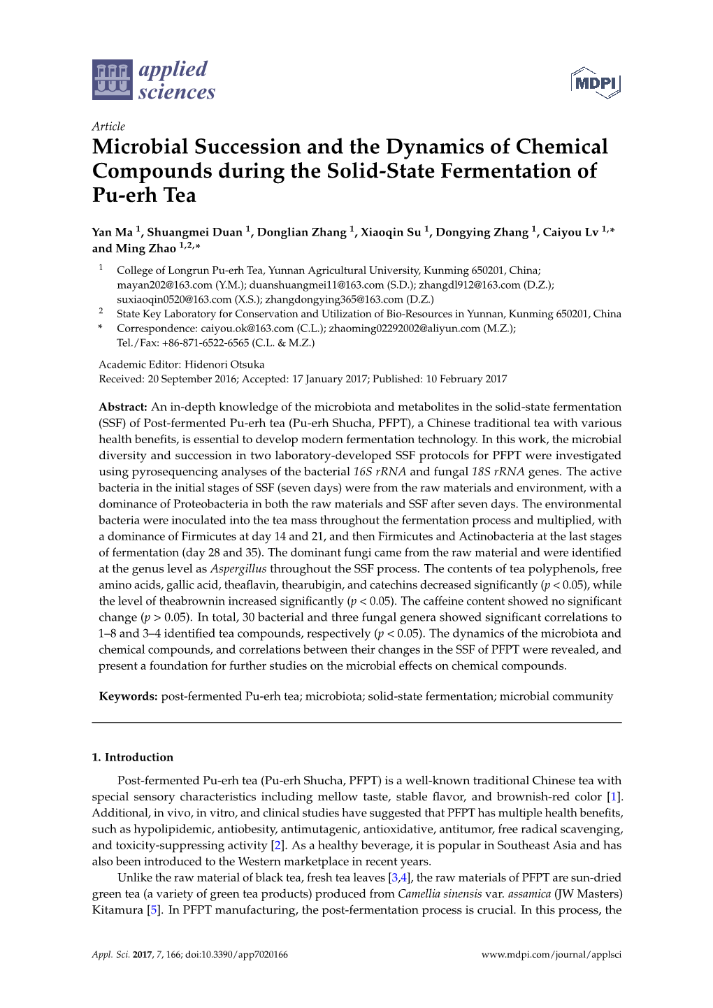 Microbial Succession and the Dynamics of Chemical Compounds During the Solid-State Fermentation of Pu-Erh Tea