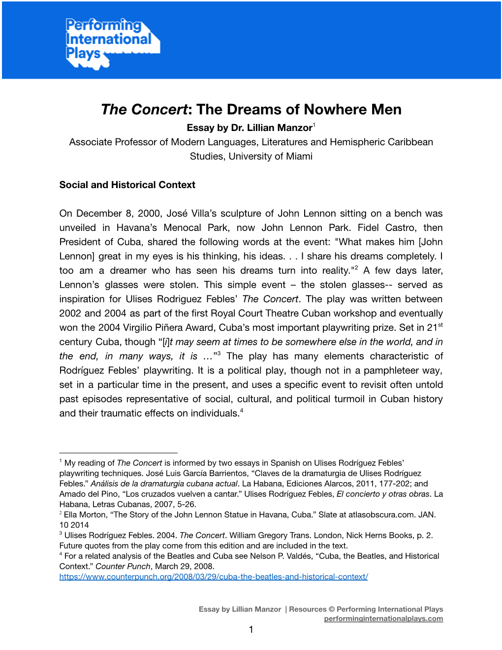 The Concert: the Dreams of Nowhere Men Essay by Dr