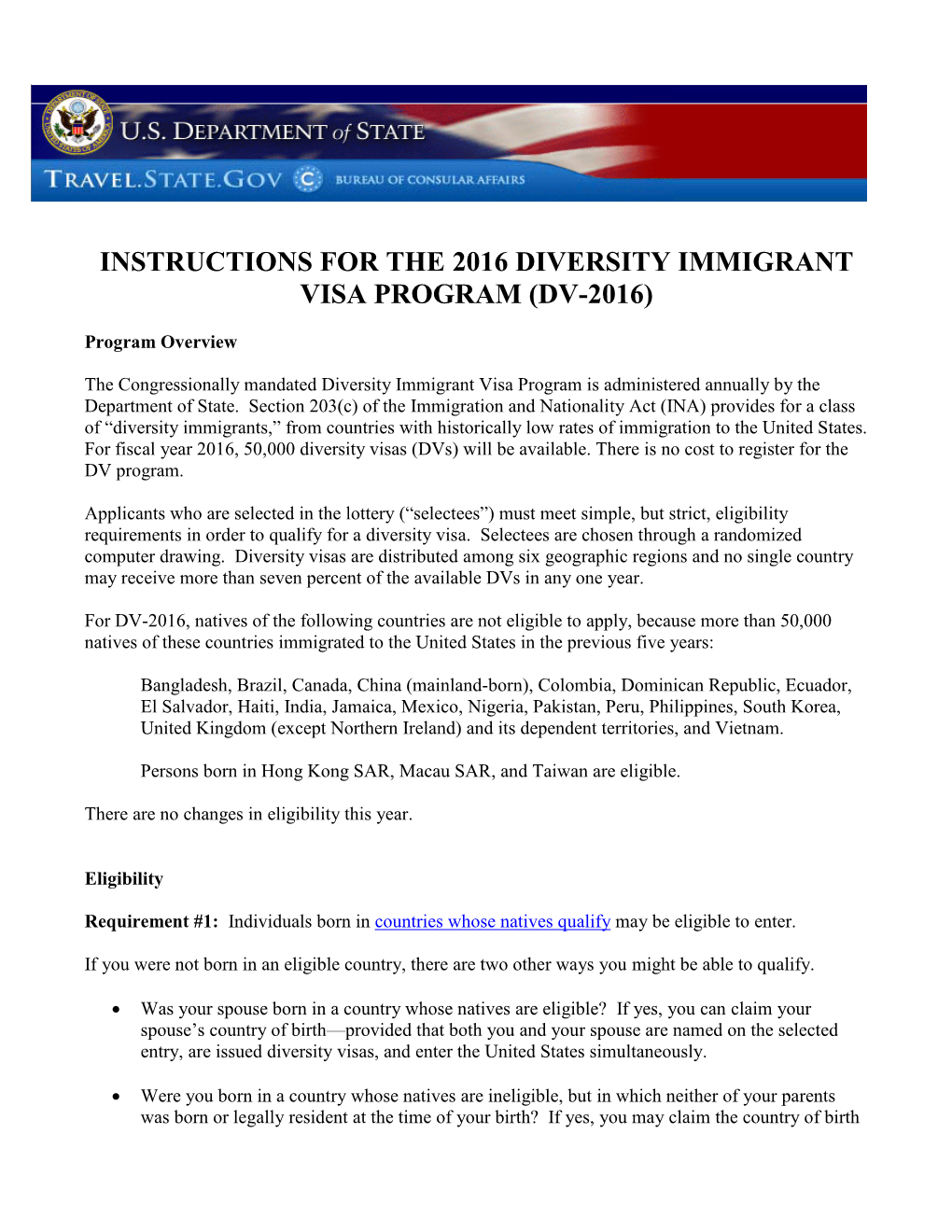 Instructions for the 2016 Diversity Immigrant Visa Program (Dv-2016)