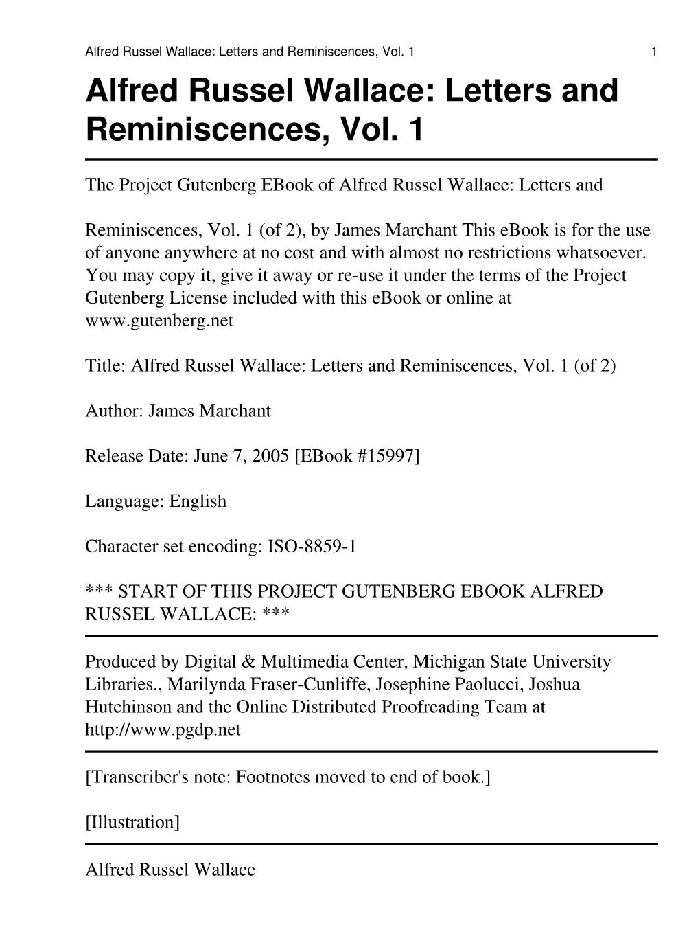 Alfred Russel Wallace: Letters and Reminiscences, Vol