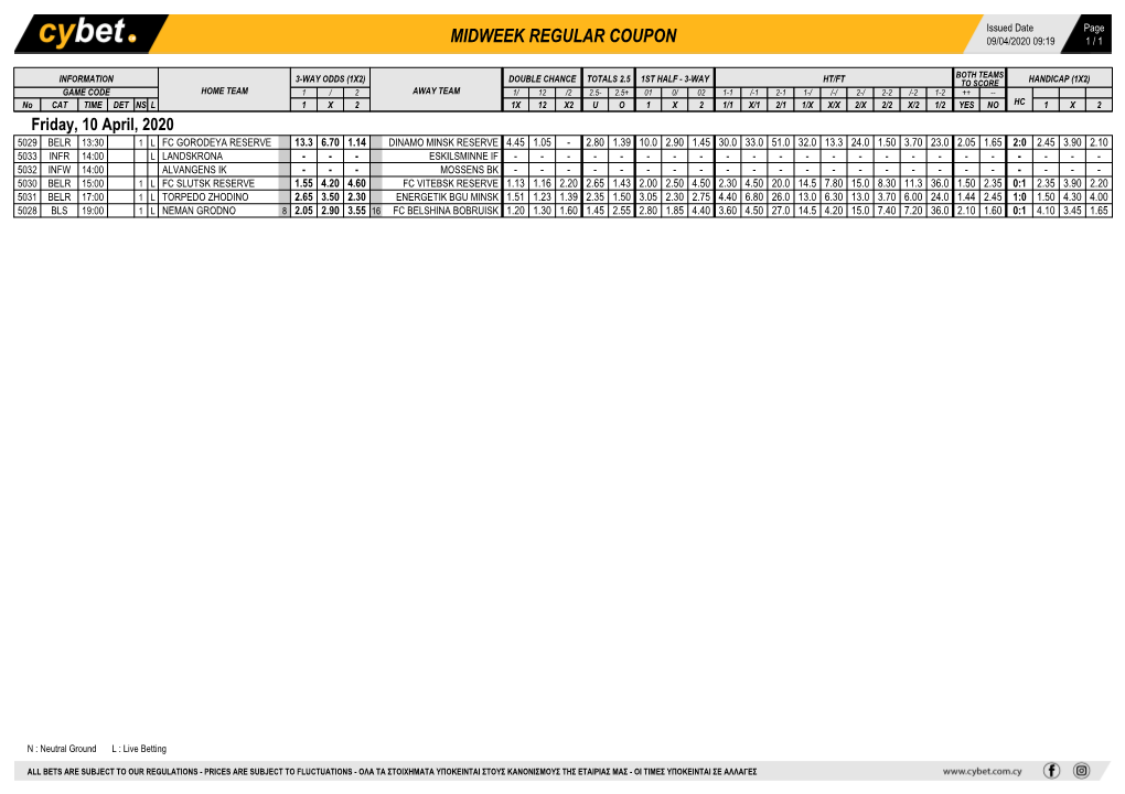 Midweek Regular Coupon 09/04/2020 09:19 1 / 1