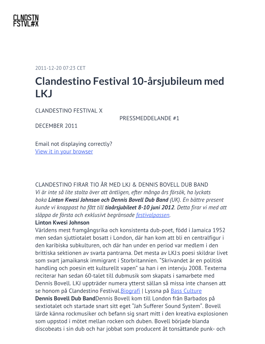 Clandestino Festival 10-Årsjubileum Med LKJ