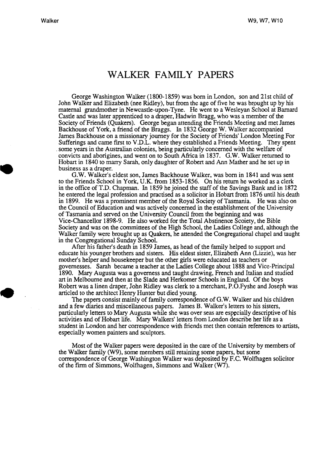 Walker Family Papers