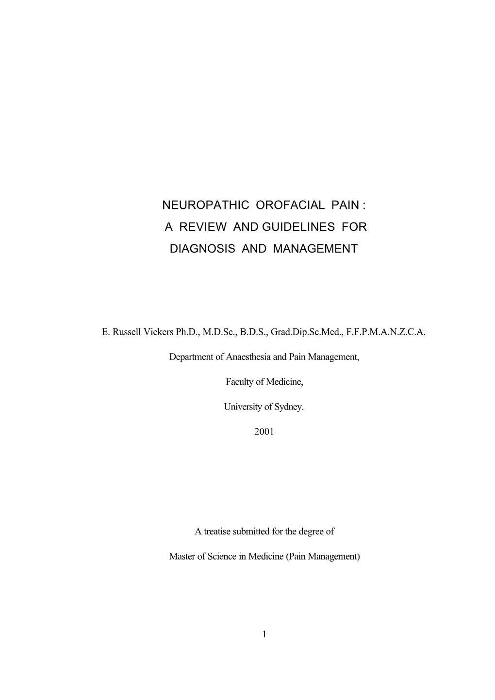 Neuropathic Orofacial Pain : a Review and Guidelines for Diagnosis and Management