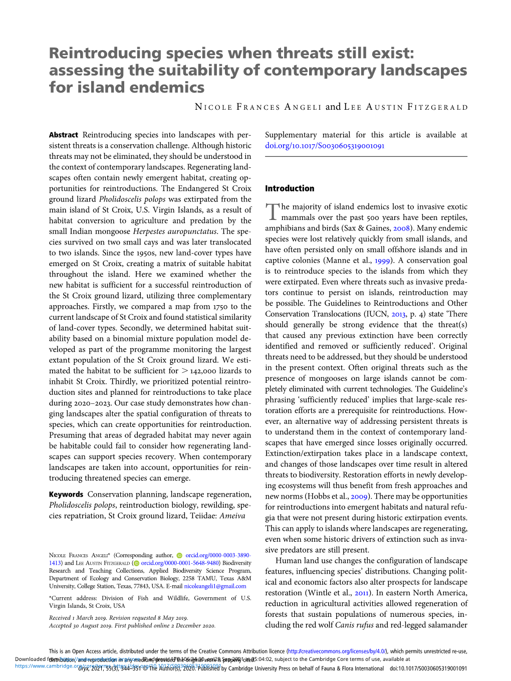 Reintroducing Species When Threats Still Exist: Assessing the Suitability of Contemporary Landscapes for Island Endemics