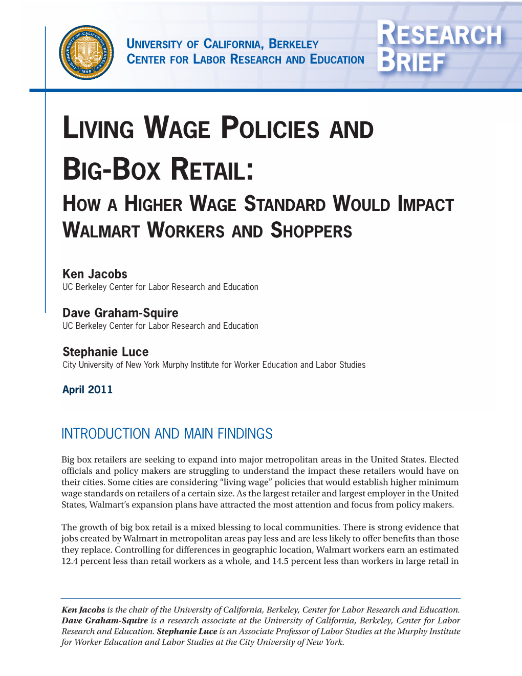 Living Wage Policies and Big-Box Retail: How a Higher Wage Standard Would Impact Walmart Workers and Shoppers