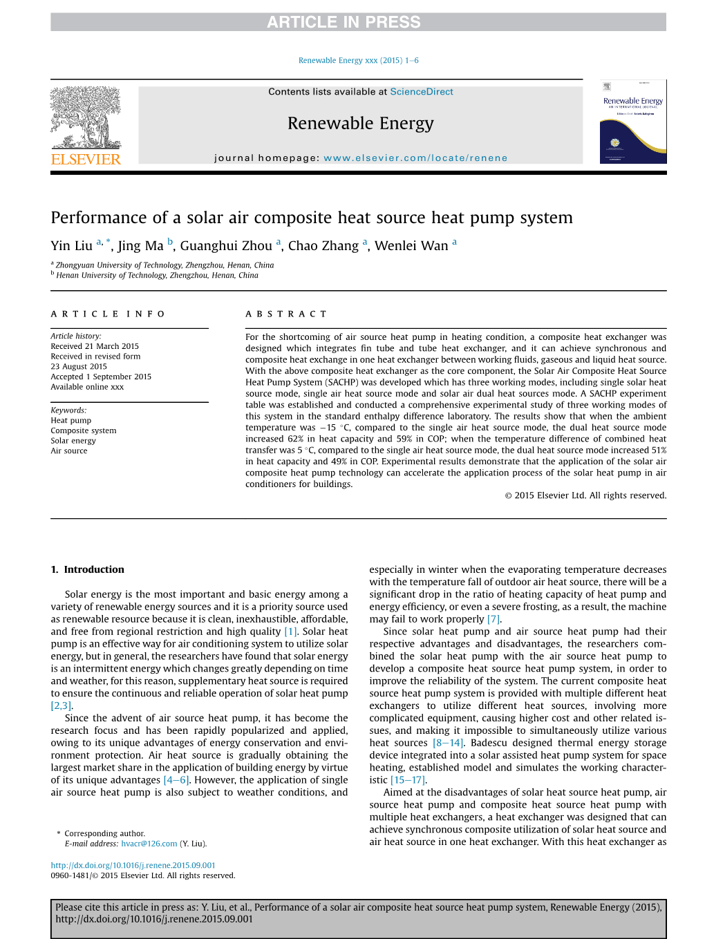 Performance of a Solar Air Composite Heat Source Heat Pump System