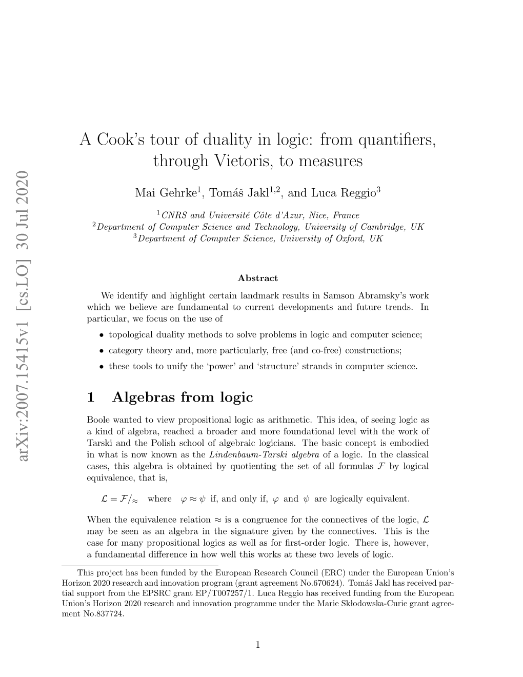 A Cook's Tour of Duality in Logic: from Quantifiers, Through Vietoris