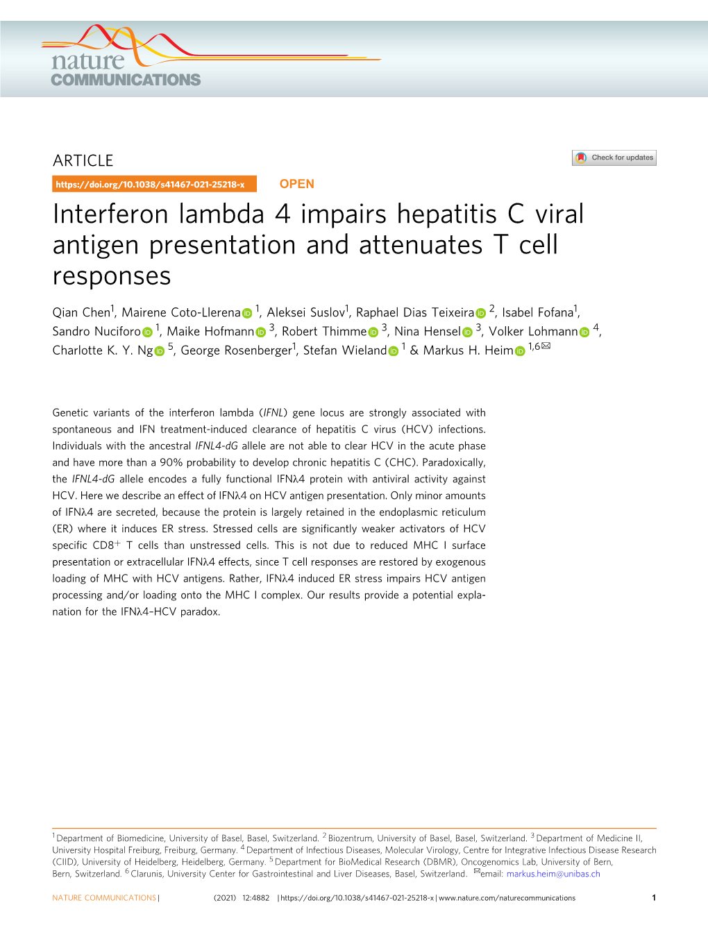 Interferon Lambda 4 Impairs Hepatitis C Viral Antigen Presentation and Attenuates T Cell Responses