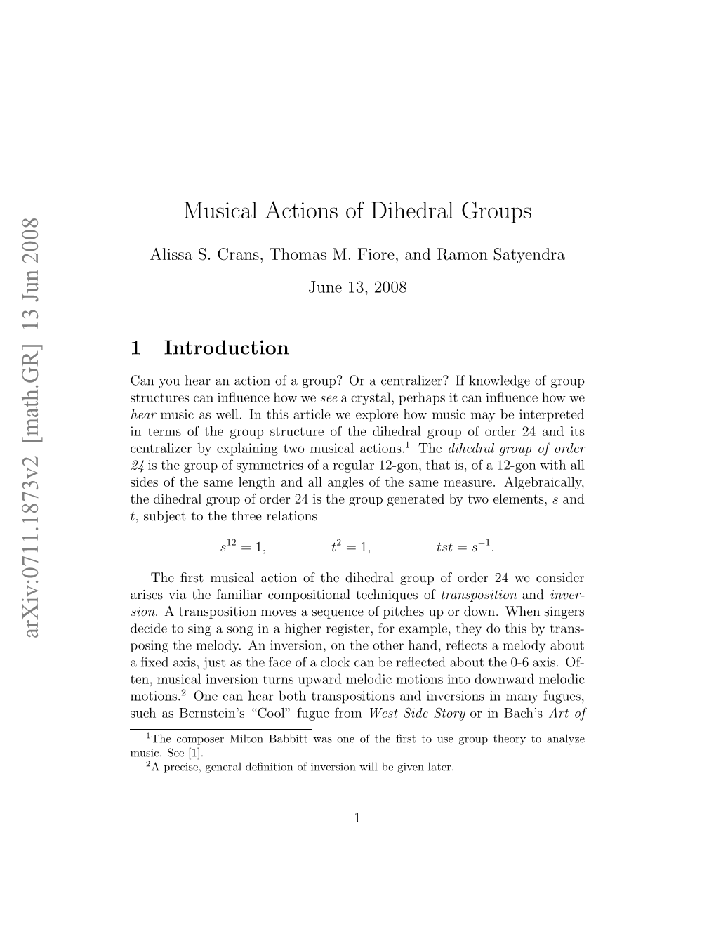 Musical Actions of Dihedral Groups