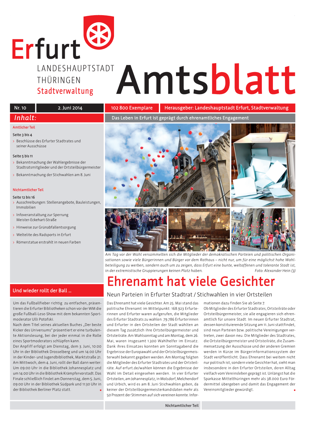 Amtsblatt Nr. 10 Vom 02.06.2014 Der Landeshauptstadt Erfurt