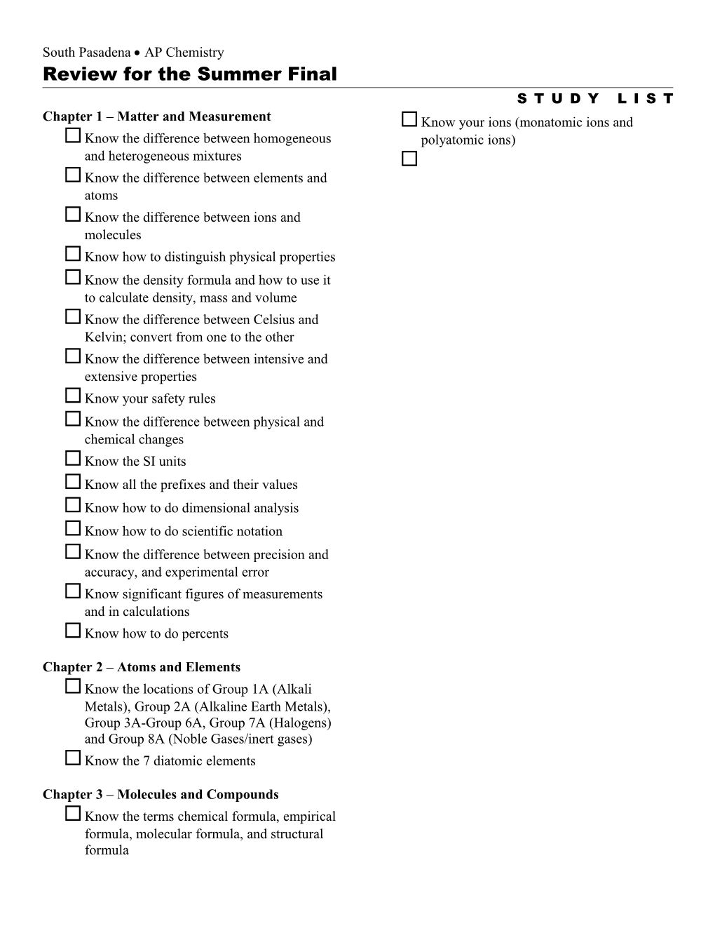 Chapter 1 Matter and Measurement