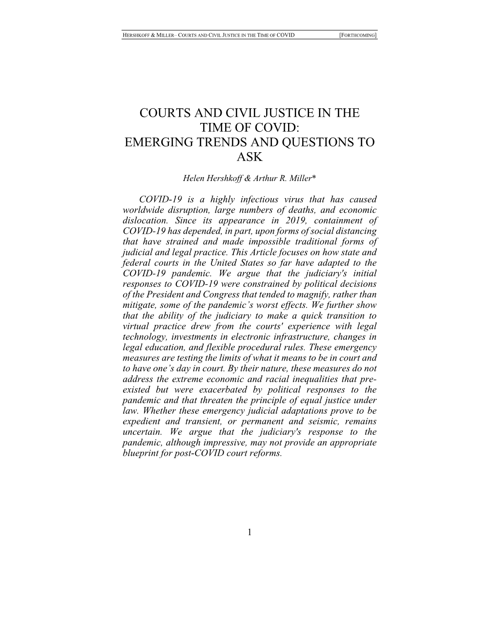 Courts and Civil Justice in the Time of Covid [Forthcoming]