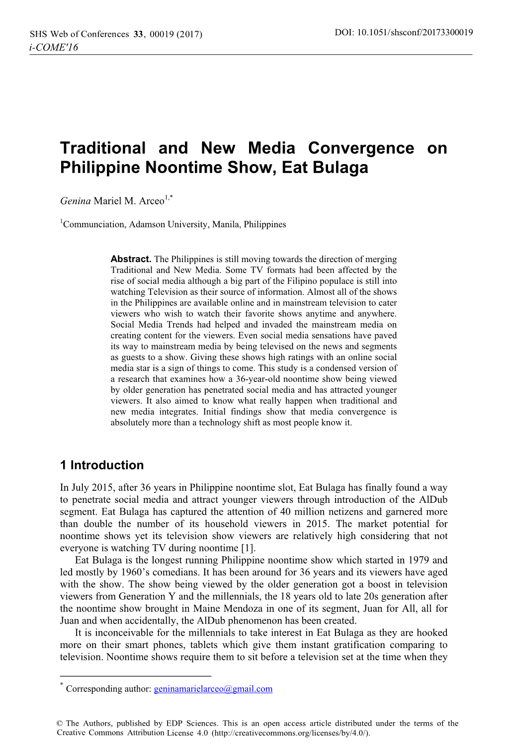 Traditional and New Media Convergence on Philippine Noontime Show, Eat Bulaga