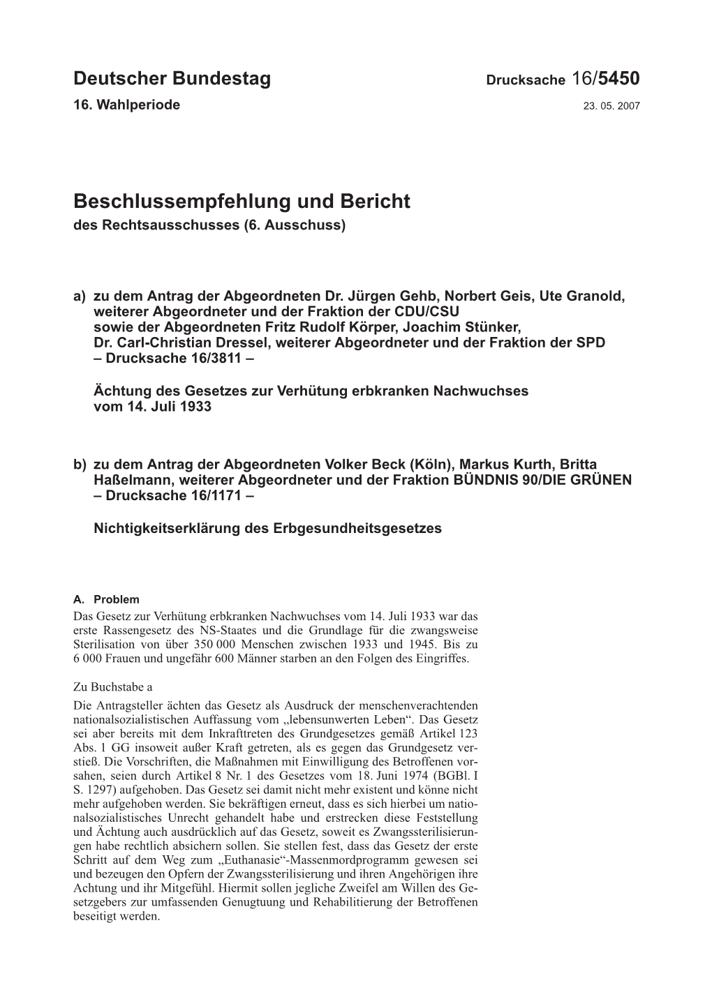 Beschlussempfehlung Und Bericht Des Rechtsausschusses (6