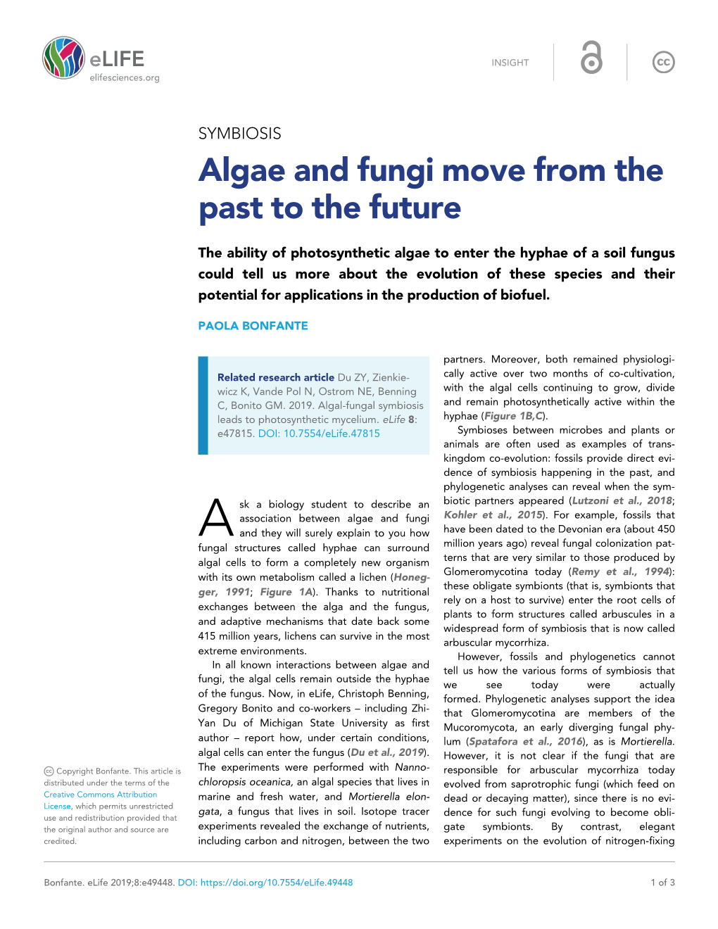 Algae and Fungi Move from the Past to the Future